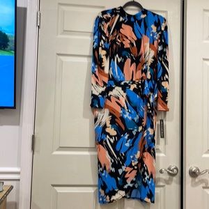 Side wrap dress black/blue multi print